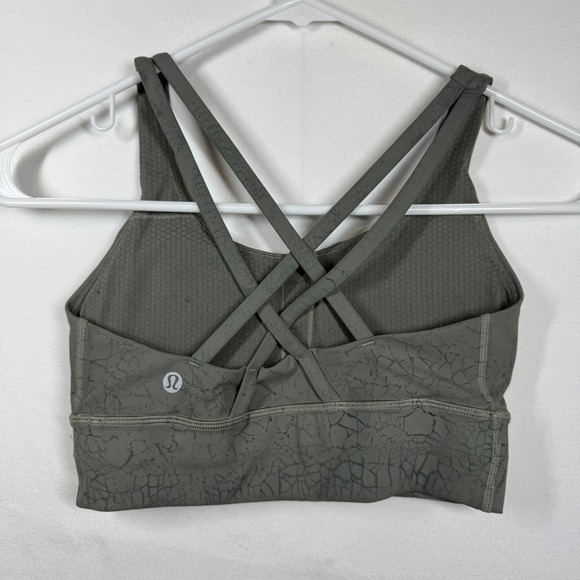 Lululemon Energy Bra Longline Olive Green Crackle Print Strappy Sports Bra Sz 4 - Picture 5 of 6